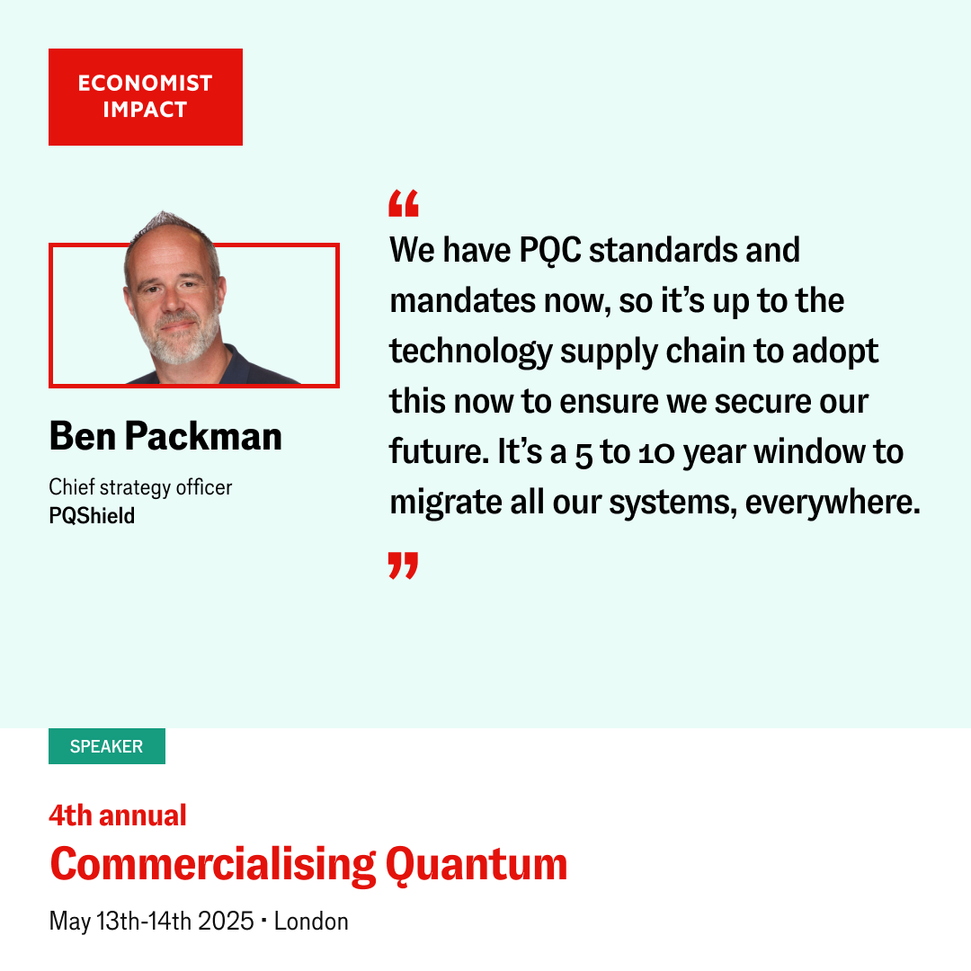 PqShield's tweet photo. Our CSO Ben Packman will be speaking at the 4th Annual Commercialising Quantum Global 2025 on 13-14th May.  Ben will be speaking on a Fireside Chat – “Unlocking the quantum supply chain: overcoming the chicken and egg impasse”. Visit us stand 19.
#EconQuantum https://t.co/02sdcFkXfv