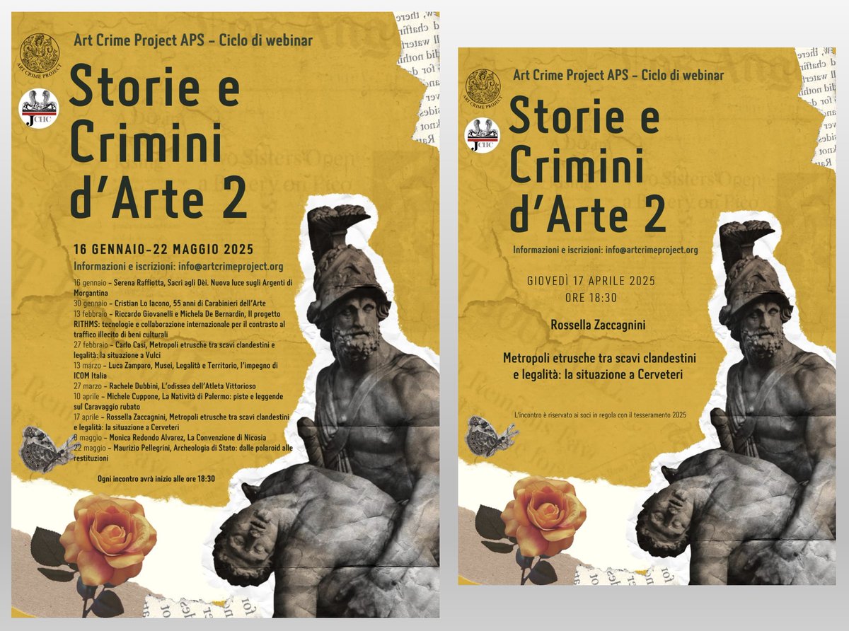The Journal of Cultural Heritage Crime (@journalchc) on Twitter photo Per l'ottavo appuntamento con ππ‘ππππ π πΆππππππ π'π΄ππ‘π πΈ, oggi avremo con noi Rossella Zaccagnini, che ci parlerΓ di:
Metropoli etrusche tra scavi clandestini e legalitΓ : la situazione a Cereteri
βΉοΈ info@artcrimeproject.org
#JCHC #InfoTPC #artcrime Per l'ottavo appuntamento con ππ‘ππππ π πΆππππππ π'π΄ππ‘π πΈ, oggi avremo con noi Rossella Zaccagnini, che ci parlerΓ di:
Metropoli etrusche tra scavi clandestini e legalitΓ : la situazione a Cereteri
βΉοΈ info@artcrimeproject.org
#JCHC #InfoTPC #artcrime
