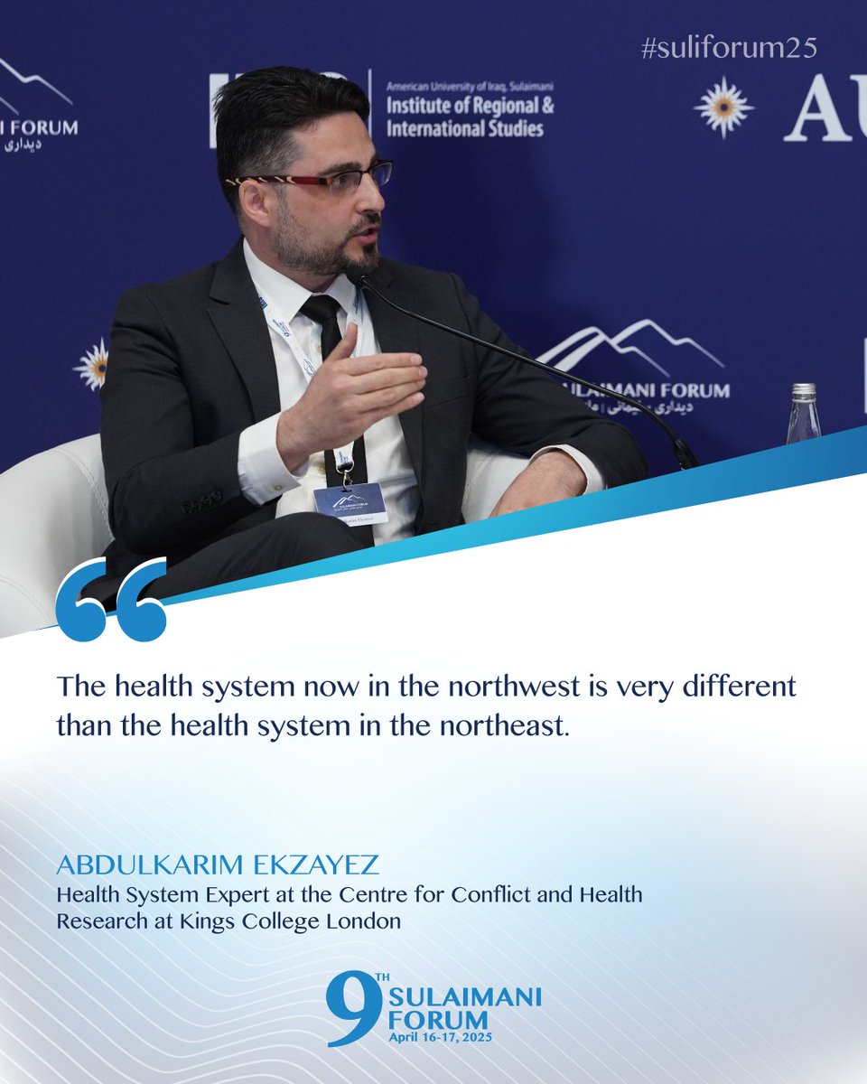 American University of Iraq, Sulaimani (AUIS) (@auisofficial) on Twitter photo Dr. <a href="/kareemekzayez/">Abdulkarim Ekzayez</a>, Health System Expert at the Centre for Conflict and Health Research at <a href="/KingsCollegeLon/">King's College London</a>, at the 9th #suliforum25.
#AUIS #IRIS #suliforum25 Dr. <a href="/kareemekzayez/">Abdulkarim Ekzayez</a>, Health System Expert at the Centre for Conflict and Health Research at <a href="/KingsCollegeLon/">King's College London</a>, at the 9th #suliforum25.
#AUIS #IRIS #suliforum25