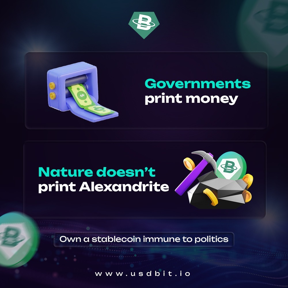 usdbit_'s tweet photo. 💎 Governments print currency... but Alexandrite?  
That’s nature’s limited edition. 🌍  
Backed by rarity, powered by value — USDBIT isn’t just stable, it’s special.

Visist Webiste: https://t.co/squD5TnnfO
 
#AlexandriteBacked #USDBIT #RarestGem #NaturePoweredCrypto #Stablecoin https://t.co/2c1XqeXbnE