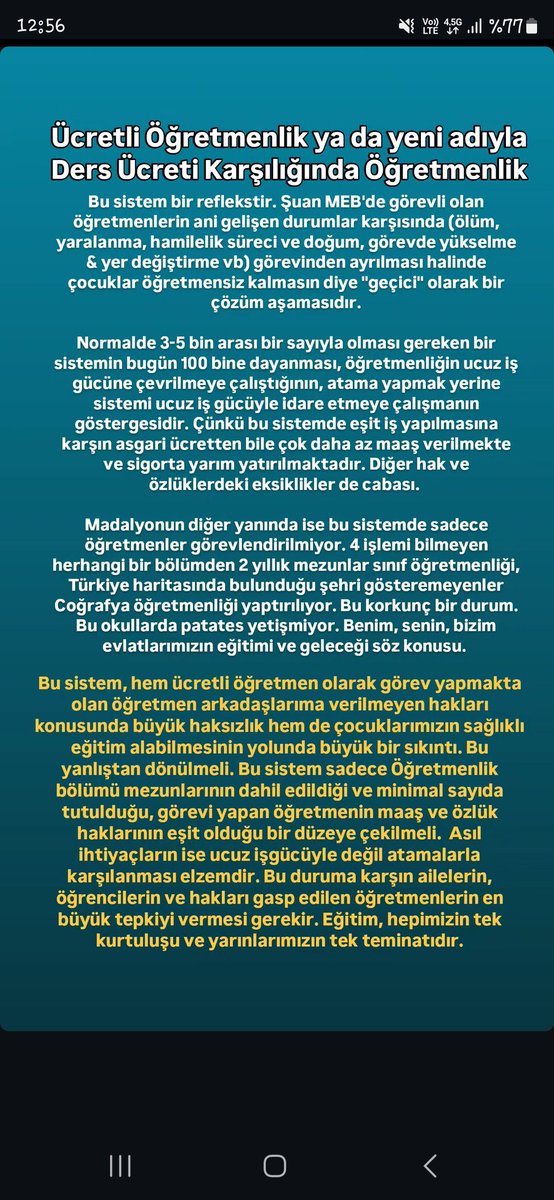 sosyalhocamm's tweet photo. Öğretmenlik, her üniversite mezununun görev yapabileceği; asgari ücretten bile daha düşük şartları dikte etmeye çalışılan ucuz iş gücü mesleği değildir. Mesleğimize, çocuklarımızın eğitimine ve geleceğimize sahip çıkmak zorundayız. Eğitimden tasarruf, geleceği yok saymaktır. https://t.co/zGqrZNTi56