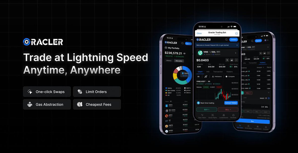 Why leave Telegram to trade? 🤨

• One-click swaps
• Portfolio tracking
• Limit orders to take profit
• Cheapest Fees 🔥

All without switching apps: 
t.me/oracler_tradin…
