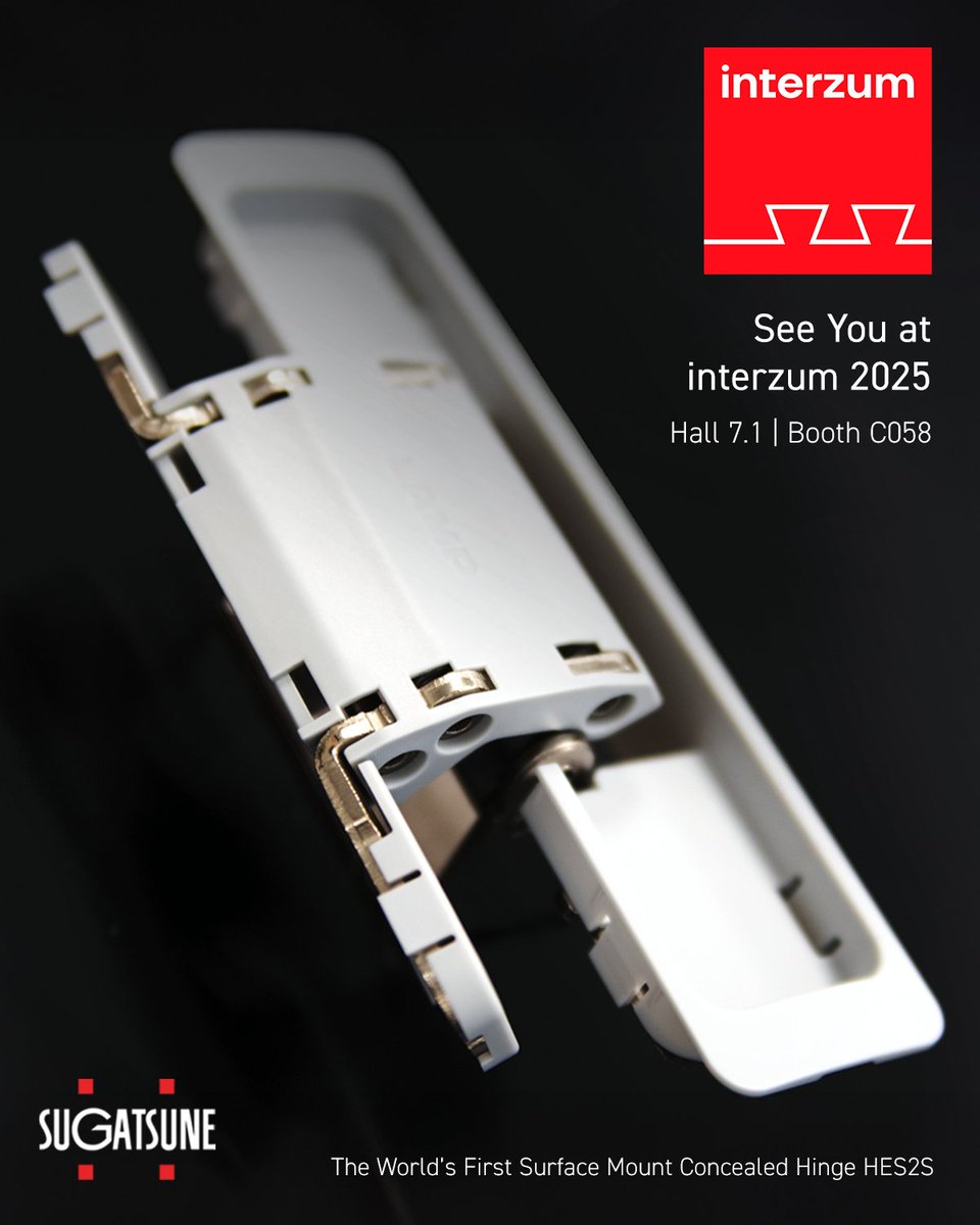 Meet the world’s first surface mount concealed hinge — the HES2S.
Learn more: global.sugatsune.com/global/en/arch…

🔹 Discover it in person at interzum 2025
📍 Hall 7.1 | Booth C058 | Koelnmesse, Cologne
🗓️ 20.–23.05.2025

#Sugatsune #DetailsMatter