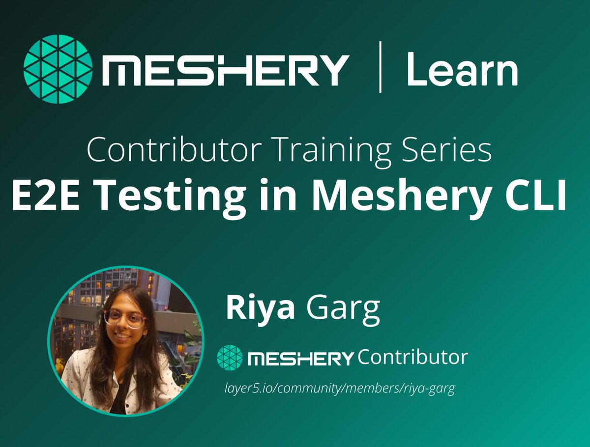Join our Contributor Training Series this week and learn the ins and outs of End-to-end testing in #meshery CLI with <a href="/Riyaaa_Garg/">Riya Garg</a>. Find details in the community calendar under Newcomers meeting - meshery.io/calendar

#opensource #go