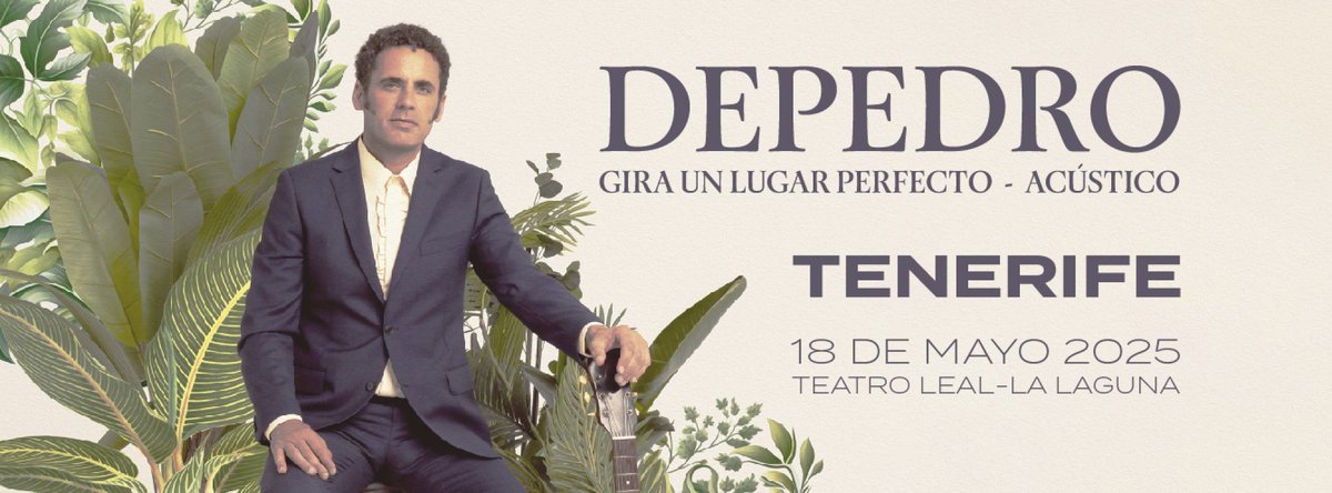 ¡Llega DePedro a #Tenerife! 🥰
Con su gira 'Un lugar perfecto' actuará en directo en el @teatroleal de la mano de #FestivalMarAbierto
 
 📆 18 de mayo
📍Teatro Leal
🌐 Más info y entradas en: tickety.es/event/festival… 
#DespiertaEmociones