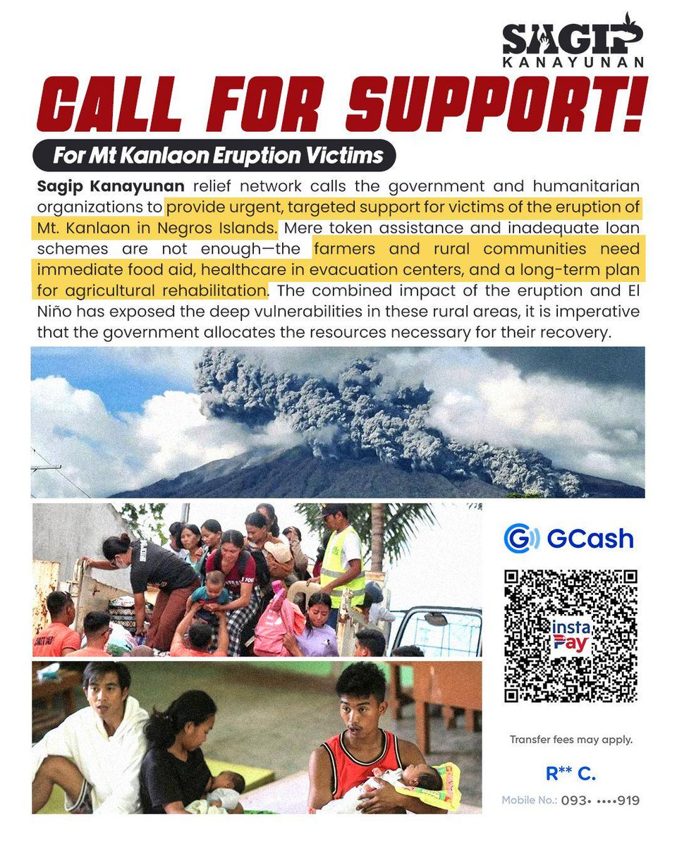 Sagip Kanayunan relief network calls for urgent support for Negros farmers amid ongoing Mt. Kanlaon eruption

The Kilusang Magbubukid ng Pilipinas (KMP) and the Sagip Kanayunan Rural Relief Network are urgently appealing for support to assist farmers and residents affected by the