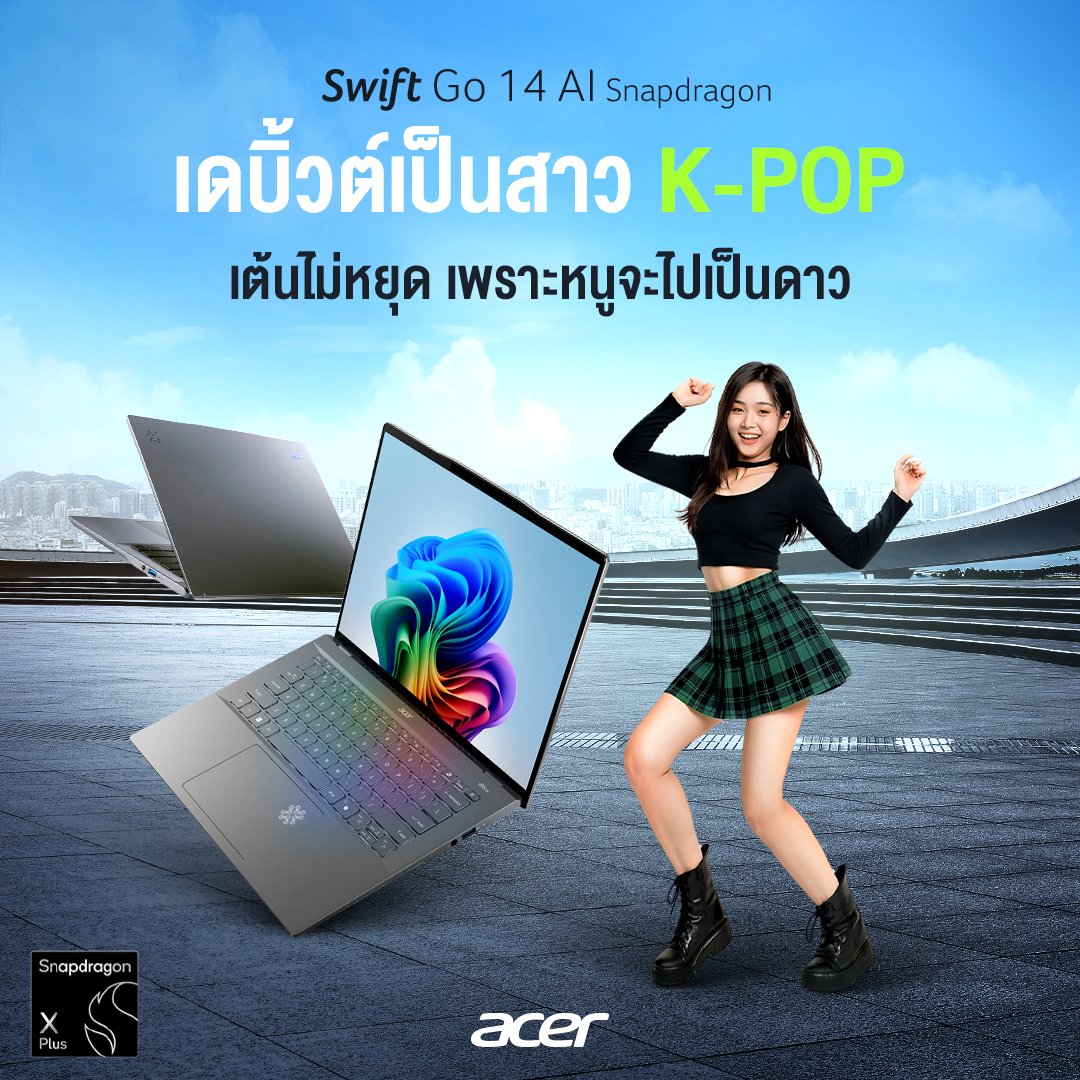 acerthailand's tweet image. ฝึกเต้นกี่ท่าก็เอาอยู่! ตัวช่วยทุกการเดบิวต์ 🎧💃
💻 Acer Swift Go 14 – บาง เบาพกไปซ้อมได้ทุกที่
🔋 แบตอึด
🤖 มี Copilot+PC ช่วยหา Reference
🌈 หน้าจอ 14.5’’ IPS WUXGA (1920 x 1200) สีสวยชัด

Acer Online Store : store.acer.com/th-th

#Acer #AcerThailand #AcerSwiftGo14AI