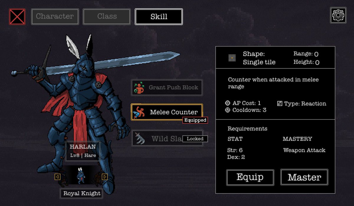 breezybyte's tweet photo. Working on the skill UI screen for my tactical RPG.

Trying to balance clarity and ease of use—still not sure if this layout feels intuitive.

Would love feedback from devs or tactical game players!

#indiedev #gamedev #uiux #pixelart #tacticsgame #WIPWednesday https://t.co/CKtfzjr2iv