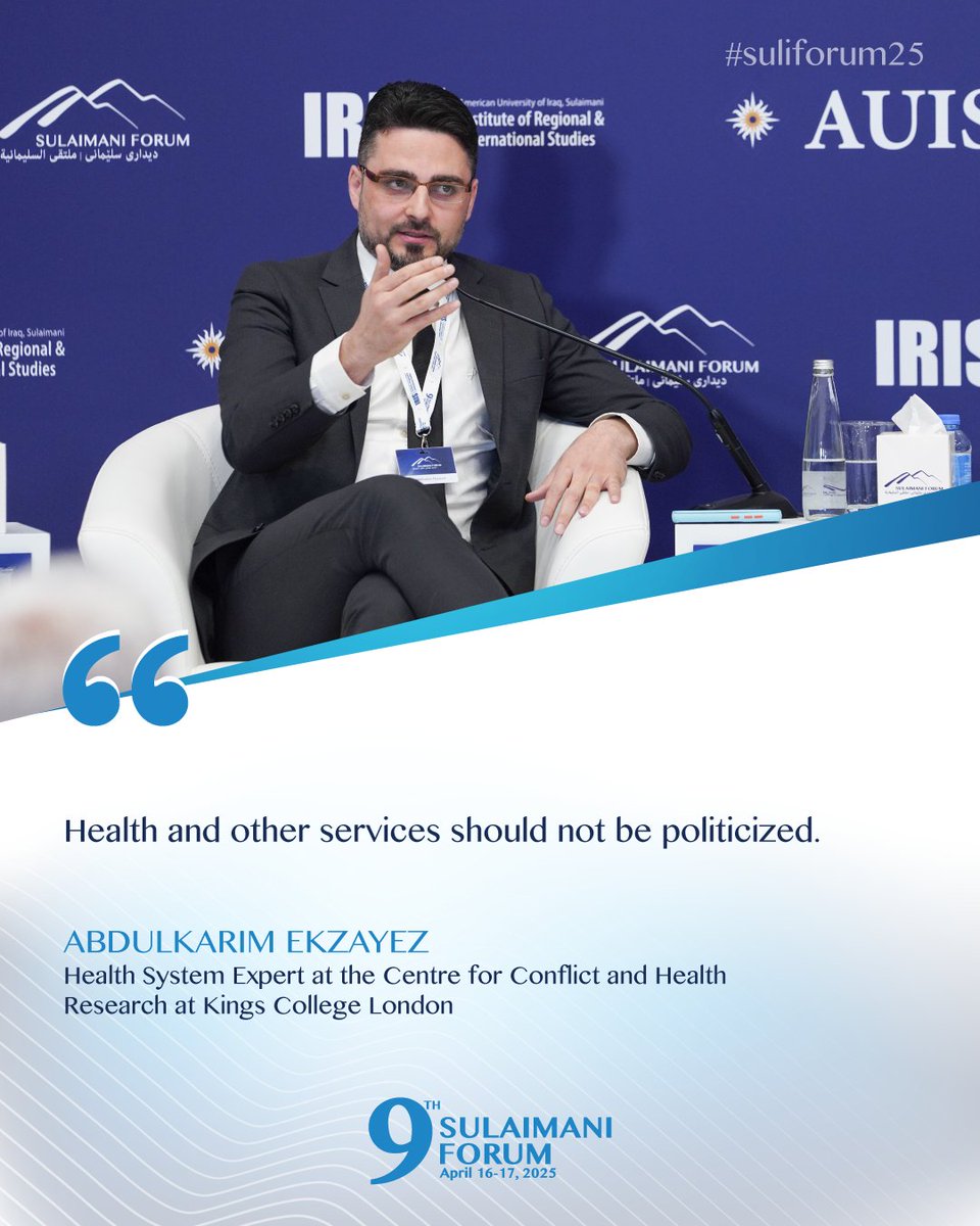 American University of Iraq, Sulaimani (AUIS) (@auisofficial) on Twitter photo Dr. <a href="/kareemekzayez/">Abdulkarim Ekzayez</a>, Health System Expert at the Centre for Conflict and Health Research at <a href="/KingsCollegeLon/">King's College London</a>, at the 9th #suliforum25.
#AUIS #IRIS #suliforum25 Dr. <a href="/kareemekzayez/">Abdulkarim Ekzayez</a>, Health System Expert at the Centre for Conflict and Health Research at <a href="/KingsCollegeLon/">King's College London</a>, at the 9th #suliforum25.
#AUIS #IRIS #suliforum25