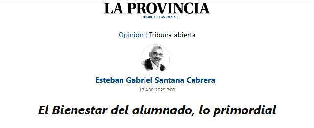 Hoy, mi columna de opinión en <a href="/laprovincia_es/">La Provincia</a>  hablando del bienestar del alumnado y de un aspecto de los protocolos de acoso escolar que, desde mi punto de vista, se debe tener en cuenta antes de empezar con el mismo.  laprovincia.es/opinion/2025/0…