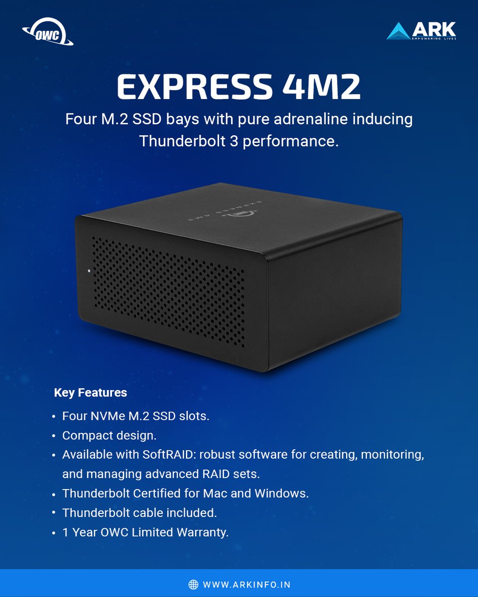 arkinfosolution's tweet photo. Supercharge your setup with the OWC Express 4M2 – the compact NVMe SSD enclosure built for speed, power, and performance.

To learn more visit https://t.co/Et4hhkxEPZ or write to owc@arkinfo.in

#OWC #OWCExpress4M2 #NVMePower #FastStorage #StoragePro #OWCTech #SSDTools #Storage https://t.co/XhyRsofYkw