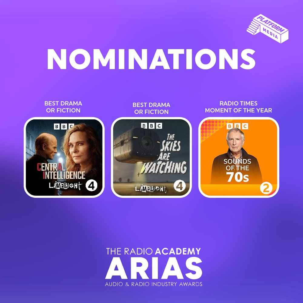 A huge congratulations to our production labels <a href="/thisislisten/">Listen</a> and <a href="/GoldhawkProd/">Goldhawk Productions</a> on their ARIAS nominations!

Central Intelligence &amp; The Skies Are Watching (BBC Radio 4) – Best Drama or Fiction

Johnnie Walker’s final broadcast (BBC Radio 2) – Radio Times Moment of the Year