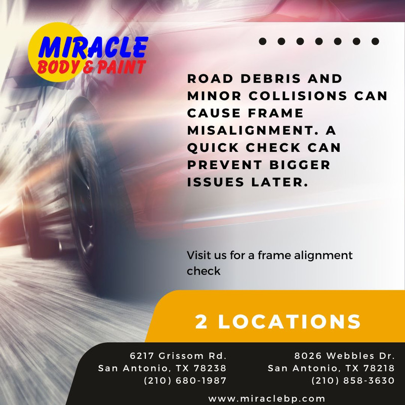 MiracleBody's tweet image. Road debris and minor collisions can cause frame misalignment. A quick check can prevent bigger issues later. Visit us for a frame alignment check #FrameAlignment #CarSafety rfr.bz/t126e3b