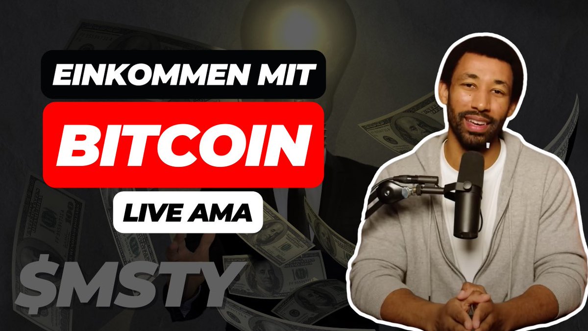 Um 16:00 geht es los mit dem Live Stream. Wir reden über - den Status Quo  bei Bitcoin. - Einkommen mit $MSTY? - Wie geht es weiter? - Live Q&A Bis  gleich! https://t.co/Hc1988H0xa