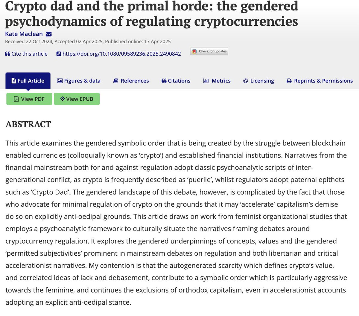 New paper :) 

AKA Gender, Risk and the Wall Street Alpha Male II: Now it's virtual.

tandfonline.com/doi/full/10.10…