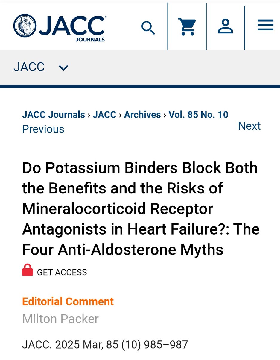 Muy interesante reflexión sobre el uso de los antagonistas de receptor mineralocorticoideo y los nuevos ahorradores de potasio en insuficiencia cardíaca 👇🏻👇🏻👇🏻

jacc.org/doi/abs/10.101…