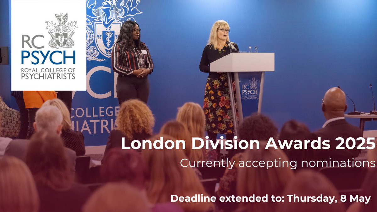 rcpsychLDN (@rcpsychldn) on Twitter photo Nomination deadline extended! Make sure to nominate your colleagues, and celebrate local exceptional people, and deserving psychiatric teams! Nominations will now close on 8 May. More info - bit.ly/3Db5vbZ <a href="/SuhanaAh/">Suhana Ahmed</a> <a href="/DrBradHillier2/">Dr Bradley Hillier</a> <a href="/EmmelineLagunes/">Emmeline Lagunes 🇲🇽🇬🇧</a> <a href="/sbonaccs/">Stefania Bonaccorso</a> Nomination deadline extended! Make sure to nominate your colleagues, and celebrate local exceptional people, and deserving psychiatric teams! Nominations will now close on 8 May. More info - bit.ly/3Db5vbZ <a href="/SuhanaAh/">Suhana Ahmed</a> <a href="/DrBradHillier2/">Dr Bradley Hillier</a> <a href="/EmmelineLagunes/">Emmeline Lagunes 🇲🇽🇬🇧</a> <a href="/sbonaccs/">Stefania Bonaccorso</a>