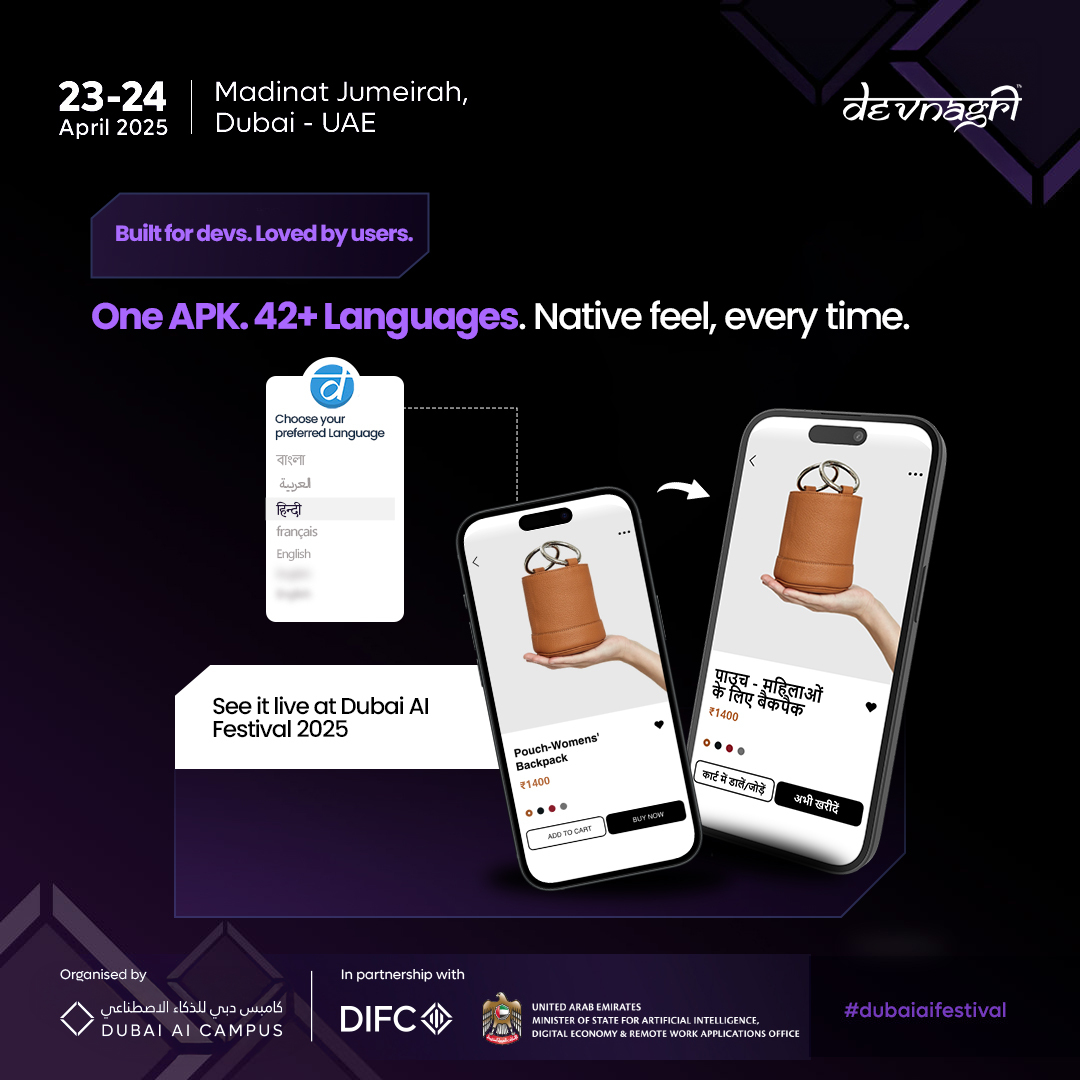 DevnagriAI's tweet photo. Translate once. Scale forever. Experience the DOTA app at one of the biggest AI events of the year! 

#DOTAApp #MobileTranslation #AppLocalization #MultilingualApps #Devnagri #GlobalUX #TranslateSmarter #MobileGrowth #AppDevTools

@DIFC  @xenonstack @DubaiAIFest  @DubaiAiCampus https://t.co/fdTP9wWc19