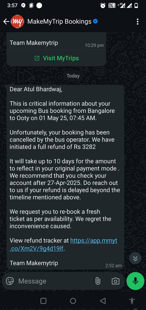 atul2411's tweet photo. @makemytripcare @makemytrip @DoC_GoI why my booking is cancelled without any reason and informing me at 3 am midnight because of that my whole trip will be cancelled and I have to bear loss of 30k approx https://t.co/40r1ry5pve