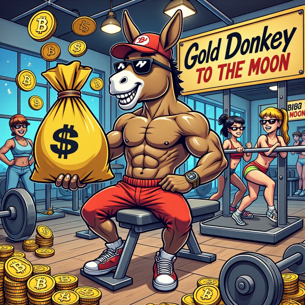 GDKMeme's tweet photo. Gold Donkey – Pump It Up!

When the gains hit both the gym and your portfolio…
Gold Donkey isn’t just lifting weights – he’s lifting bags!
From BTC to biceps, it’s all headed TO THE MOON.

Looking like golden times? Maybe.
But remember:

DYOR – Do Your Own Research!
Not every pump takes you to the stars –
Only invest what you can afford to lose, and flex smarter, not just harder.

[https://t.co/2dYoT5lvC8]

#GoldDonkey #ToTheMoon #CryptoFlex #GainsAndCoins #DYOR #HODLStrong #PumpItUp
#Bitcoin #Doge #pepe 
#crypto #cryptocurrencies 
#fun