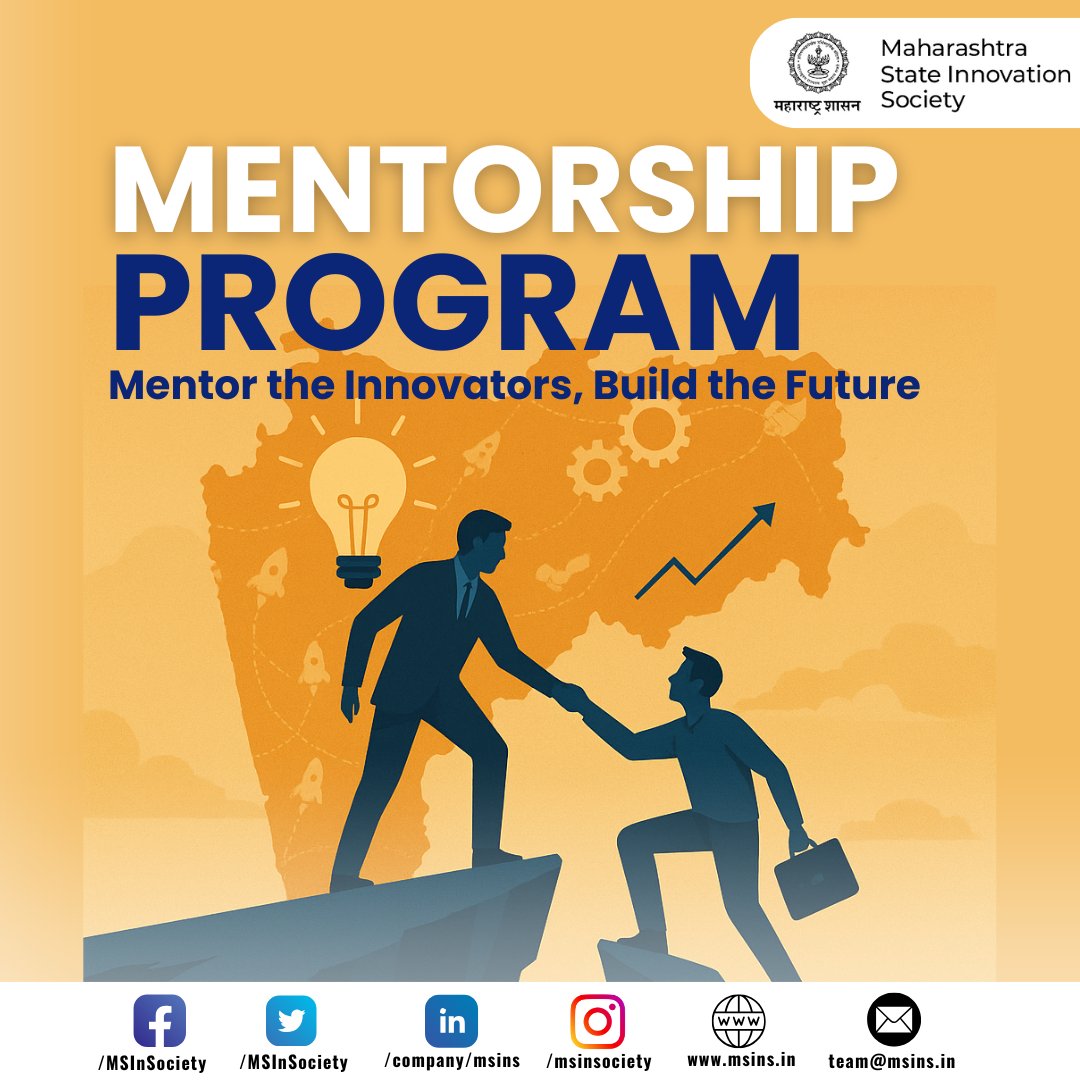MSInSociety's tweet image. Calling All Experts, Leaders & Changemakers!
Want to make a real impact on Maharashtra’s startup ecosystem?
@MSInSociety invites applications from experienced professionals, domain experts, and thought leaders to become pro bono mentors for our thriving startups across the…