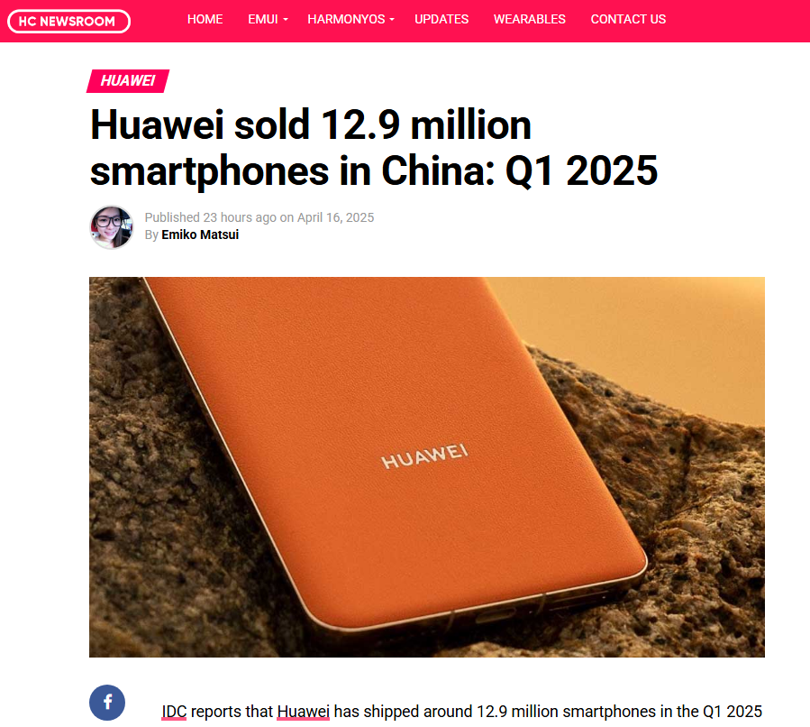 thinking_panda's tweet photo. IDC reports that Huawei has shipped around 12.9 million smartphones in the Q1 2025 Chinese market, a growth of 10.0% year-on-year.
After fruitful results in the handset segment last year, the company is achieving new milestones, starting with the first quarter of 2025.
#Huawai https://t.co/VqnKQjrVF3