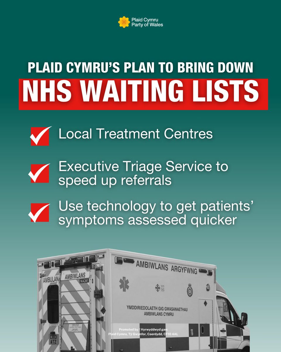 1 in 5 people in Wales are on waiting lists.

Labour have yet again missed their targets to bring them down, with over 15,000+ people waiting more than two years for treatment.

A Plaid Cymru Government will take immediate action to give our NHS the fresh start is needs👇