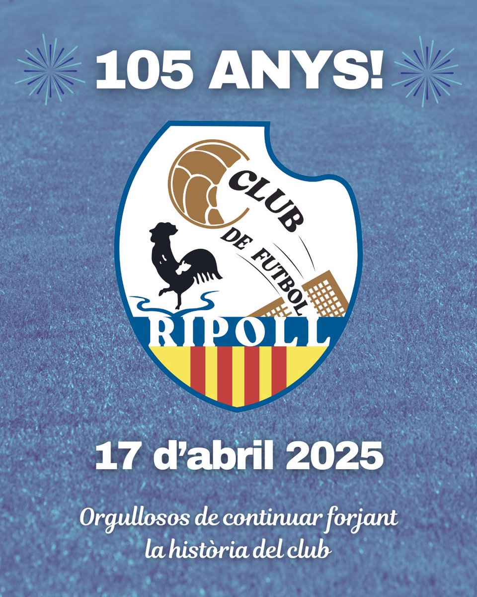 El #CFRipoll es va fundar un 17 d'abril del 1920, per tant, avui fem 105 anys!
Estem molt orgullosos de continuar forjant la història del club. Felicitats a tothom qui en forma o n’ha format part en algun moment. Visca el Ripoll!!!