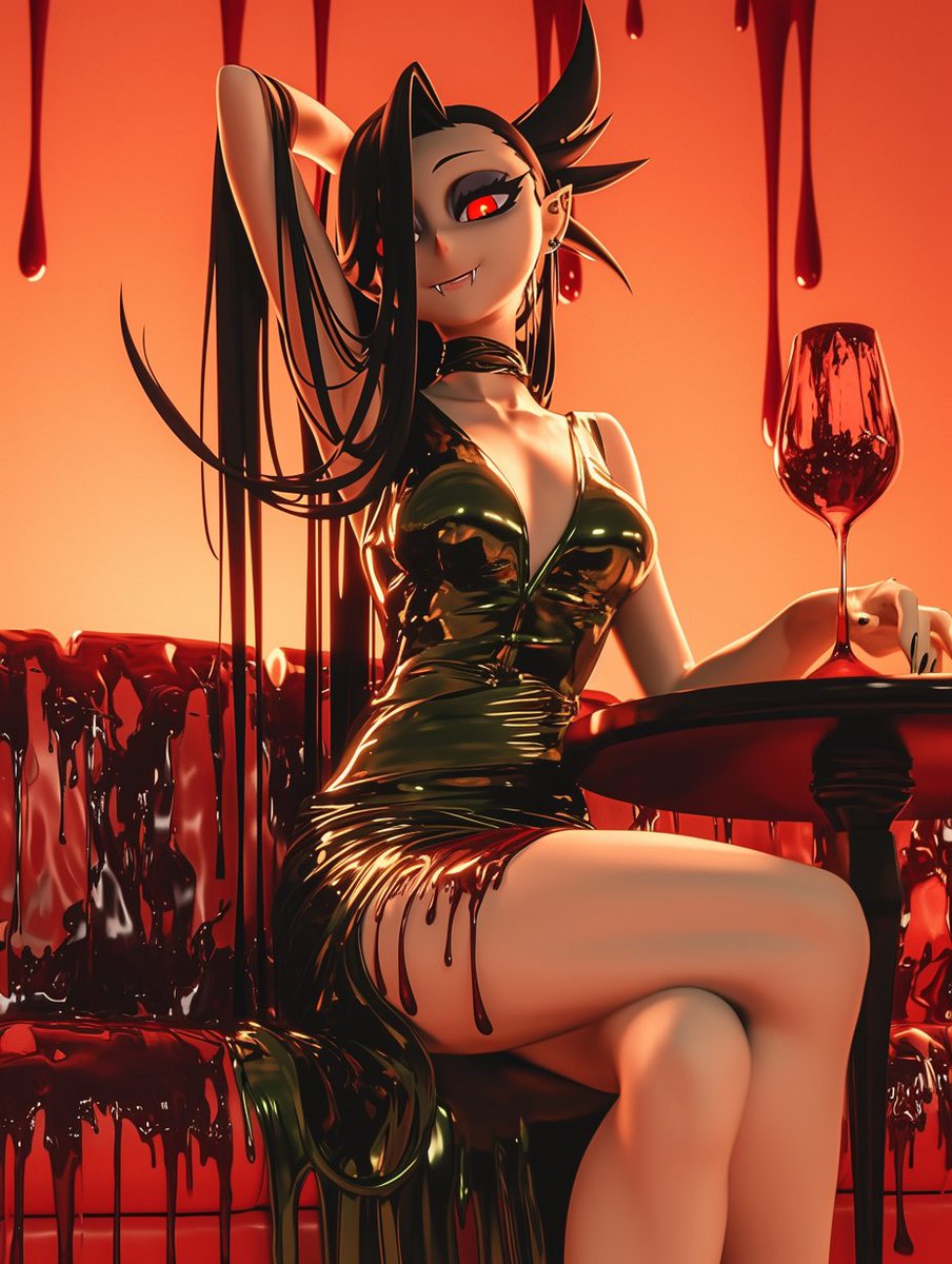 TongMick's tweet photo. 🦇 Well, I think I just got bitten by @Exorcismo6 too… 🖤🩸 

Now I’m craving a good red. What blood type’s on the menu tonight? 🍷💉

QT vampire art

#AIart #AIArtistCommunity #AIartCommunity #AIillustrations #SluggerScarlet https://t.co/FMHH7IXB5j