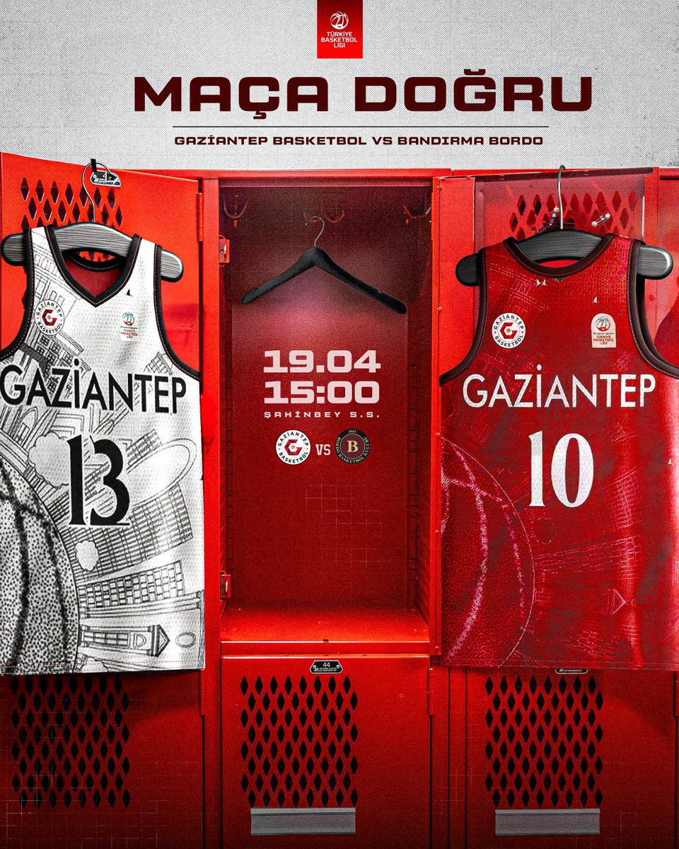 ⚫🔴 Maça Doğru
🏆 TBL 34. Hafta
🆚 Bandırma Bordo
🗓️ 19 Nisan Cumartesi
📍 Şahinbey Spor Salonu
⌚️ 15:00
🎫 biletinial.com
📱 #BirlikteGüçlüyüz
