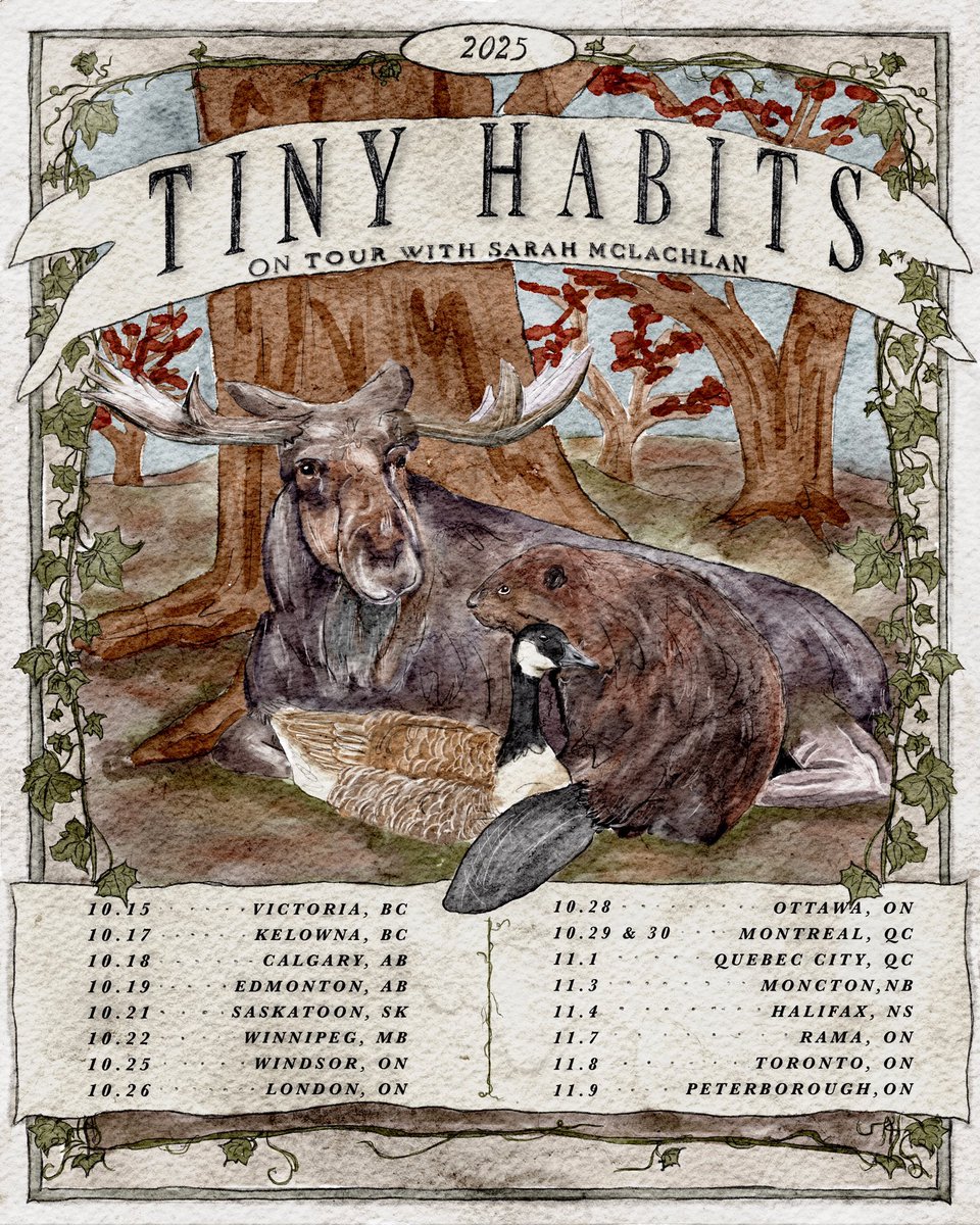 tiny habits official (@tinyhabs) on Twitter photo we cannot wait to see you when we get back on the road with <a href="/SarahMcLachlan/">Sarah McLachlan</a> for her rescheduled dates this fall. tickets are on sale April 25 @ 10am local time. pls comment us all ur favorite places we should check out ❤️❤️❤️
poster by the incredibly talented @ tatefoxart on IG! we cannot wait to see you when we get back on the road with <a href="/SarahMcLachlan/">Sarah McLachlan</a> for her rescheduled dates this fall. tickets are on sale April 25 @ 10am local time. pls comment us all ur favorite places we should check out ❤️❤️❤️
poster by the incredibly talented @ tatefoxart on IG!