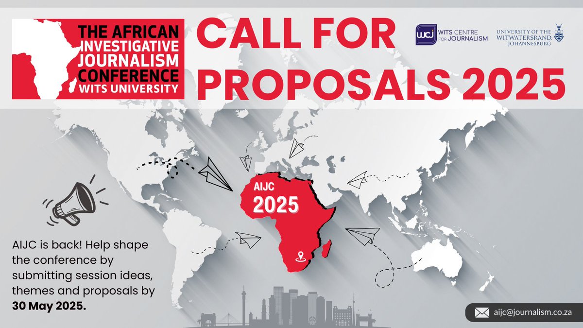 CharmAfric's tweet image. 🔥 Got a story to tell or skills to share? The #AIJC2025 Call for Proposals is OPEN! Pitch your panel, training, or big idea and be part of Africa’s top investigative journalism event.
Powered by CHARM partner @Wits_Journalism
🗓️ Deadline: 30 May
📍 @WitsUniversity | 5–7 Nov…
