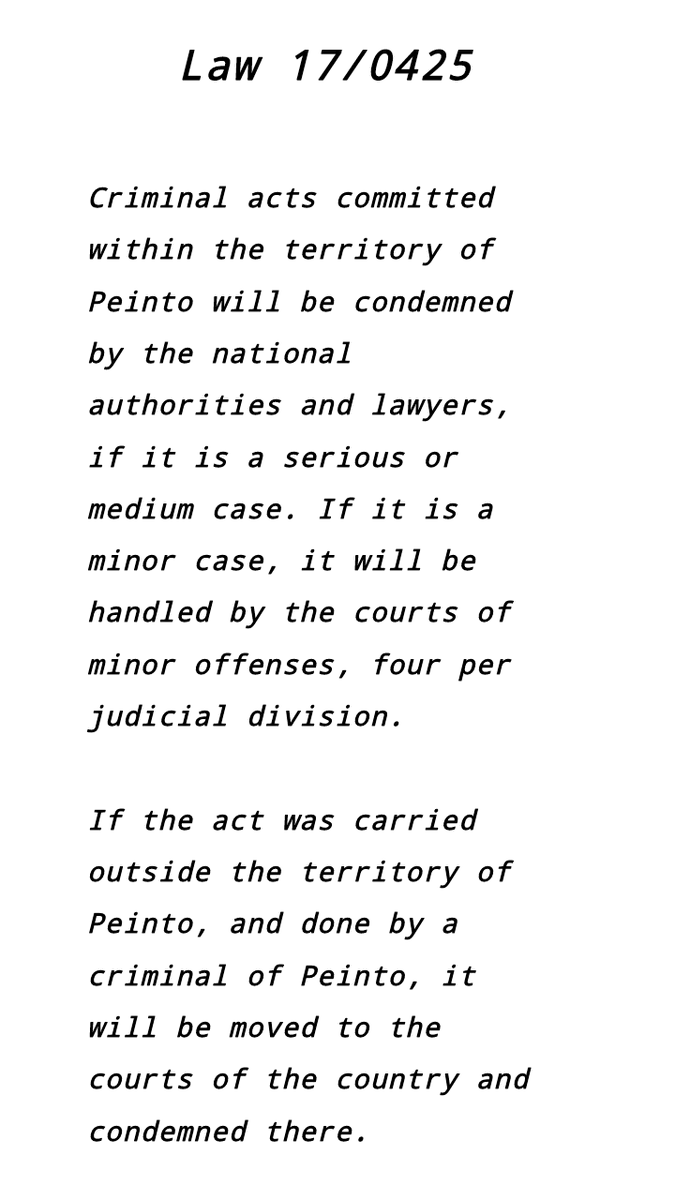 Peinto_Nation's tweet photo. New Law
Today, after a Voting and a discussion on the topic. Law 17/0425 has been declared official and will go into effect next week. Its goal is to penalize the nation's criminals. 

#micronation #laws https://t.co/JkL4AbFniu