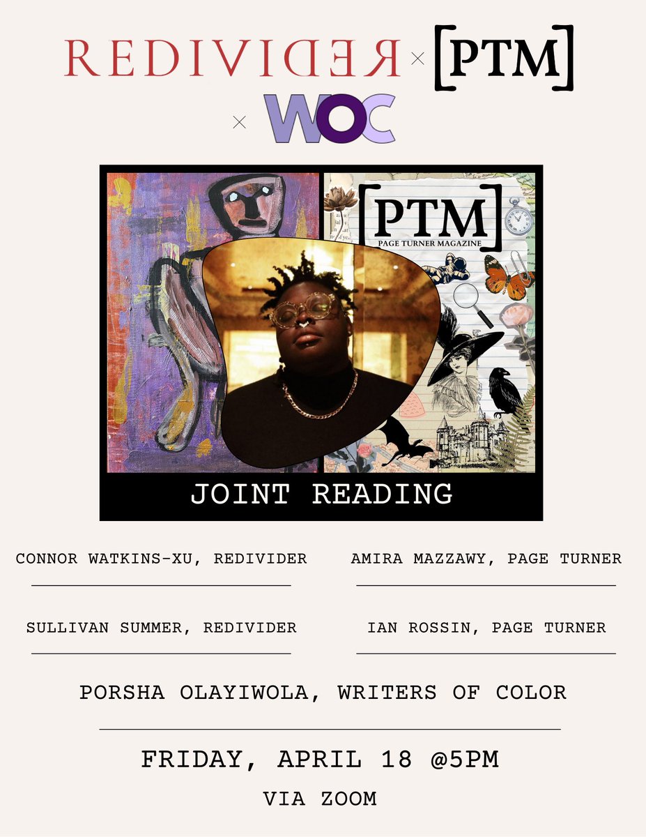 An updated poster! Join us tomorrow to hear some great pieces by great people. Link and info below. 

5-7. 

Zoom Link: emerson.zoom.us/j/98380129641?…
ID: 98380129641

Passcode: 956744