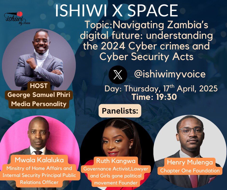 GeorgeSamuelZM's tweet photo. Tonight, I host a space on X on Navigating Zambia’s digital future.

Catch me on @IshiwiMyVoice at 19:30 hrs https://t.co/7P9qIHJLL0