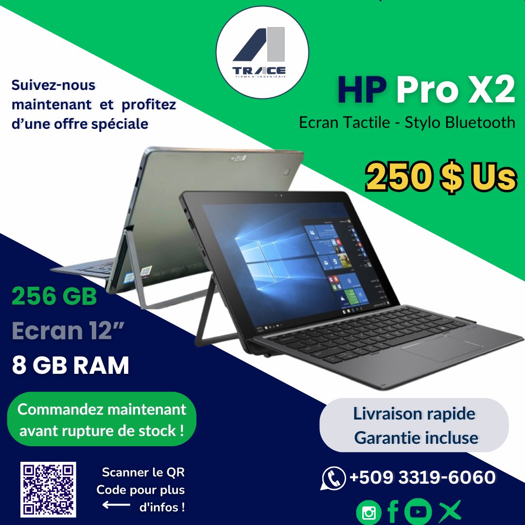 TraceFirme's tweet image. 💻 HP Pro X2 – DISPONIBLE MAINTENANT !
✔️ Écran tactile 12”
✔️ 8 GB RAM – 256 GB 

Un modèle léger, pratique, idéal pour les étudiants, pros et créatifs !
🚨 Quantité limitée ! 
📱 Contact WhatsApp : +509 3319-6060
#TraceFirme #HPProX2 #LaptopDeal #OffreSpéciale #DispoMaintenant