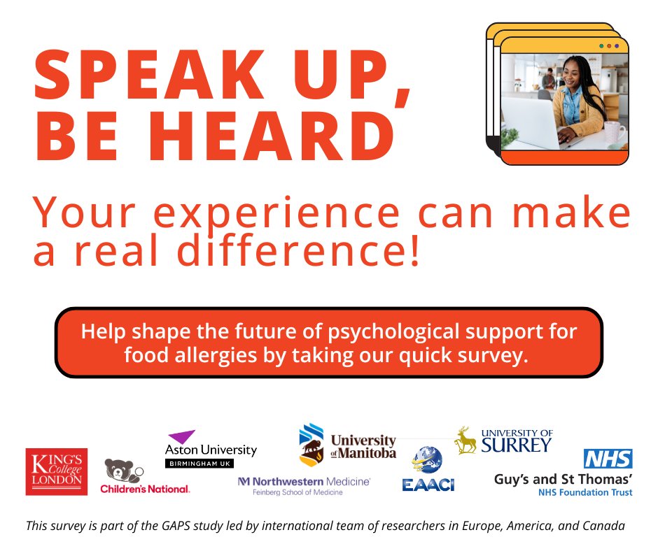 Living with #foodallergies isn’t just about avoiding certain foods — it’s navigating the stress, social challenges, &amp; emotional toll that come with it.

Take the GAPS survey &amp; help shape a free support tool  — offering practical guidance &amp; support.

🔗astonpsychology.eu.qualtrics.com/jfe/form/SV_3Q…