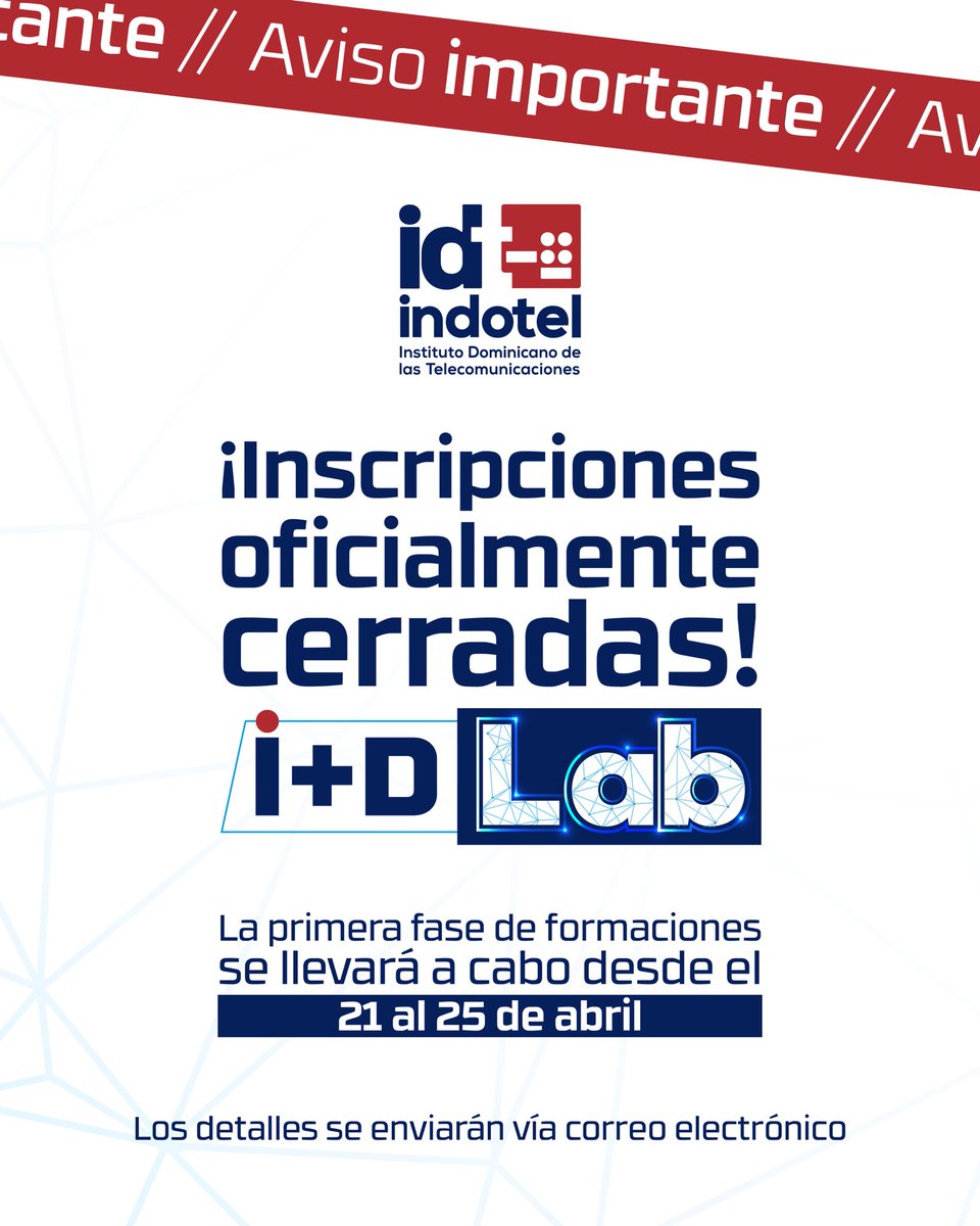 ¡Las inscripciones para el I+D Lab están oficialmente cerradas! 

Gracias a todos los participantes inscritos. La fase de formaciones arranca del 21 al 25 de abril.

¡Atentos a sus correos electrónicos! Ya casi inicia esta gran experiencia de innovación y desarrollo.

#IDLab