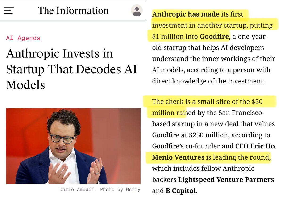 Excited to announce that we at Menlo Ventures are leading a $50M round in Goodfire with Anthropic to understand AI models!

Having started interpretability teams at OpenAI and DeepMind, we think this is the best research team to solve this.

The future of AI is interpretable.