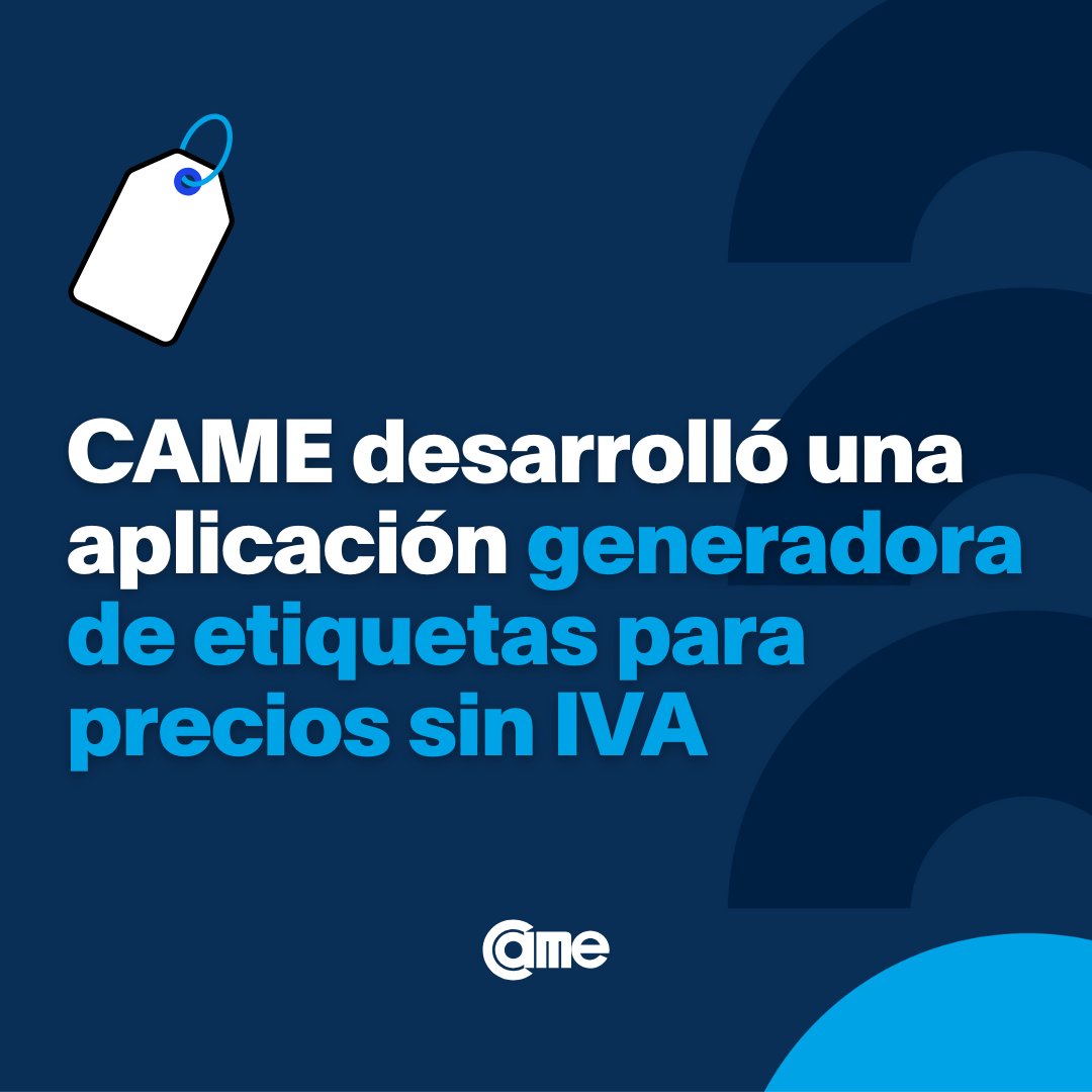 CAME (@redcame) on Twitter photo CAME desarrolló una aplicación generadora de etiquetas para precios sin IVA 🖨️
👉🏼Con motivo de la vigencia de la Resolución 04/2025 -que actualizó las normativas acerca de la exhibición de precios en comercios-, el sector de <a href="/ComercioCAME/">CAME - Comercio y Servicios</a> y el departamento de <a href="/EstadisticaCame/">Estadísticas</a> CAME desarrolló una aplicación generadora de etiquetas para precios sin IVA 🖨️
👉🏼Con motivo de la vigencia de la Resolución 04/2025 -que actualizó las normativas acerca de la exhibición de precios en comercios-, el sector de <a href="/ComercioCAME/">CAME - Comercio y Servicios</a> y el departamento de <a href="/EstadisticaCame/">Estadísticas</a>