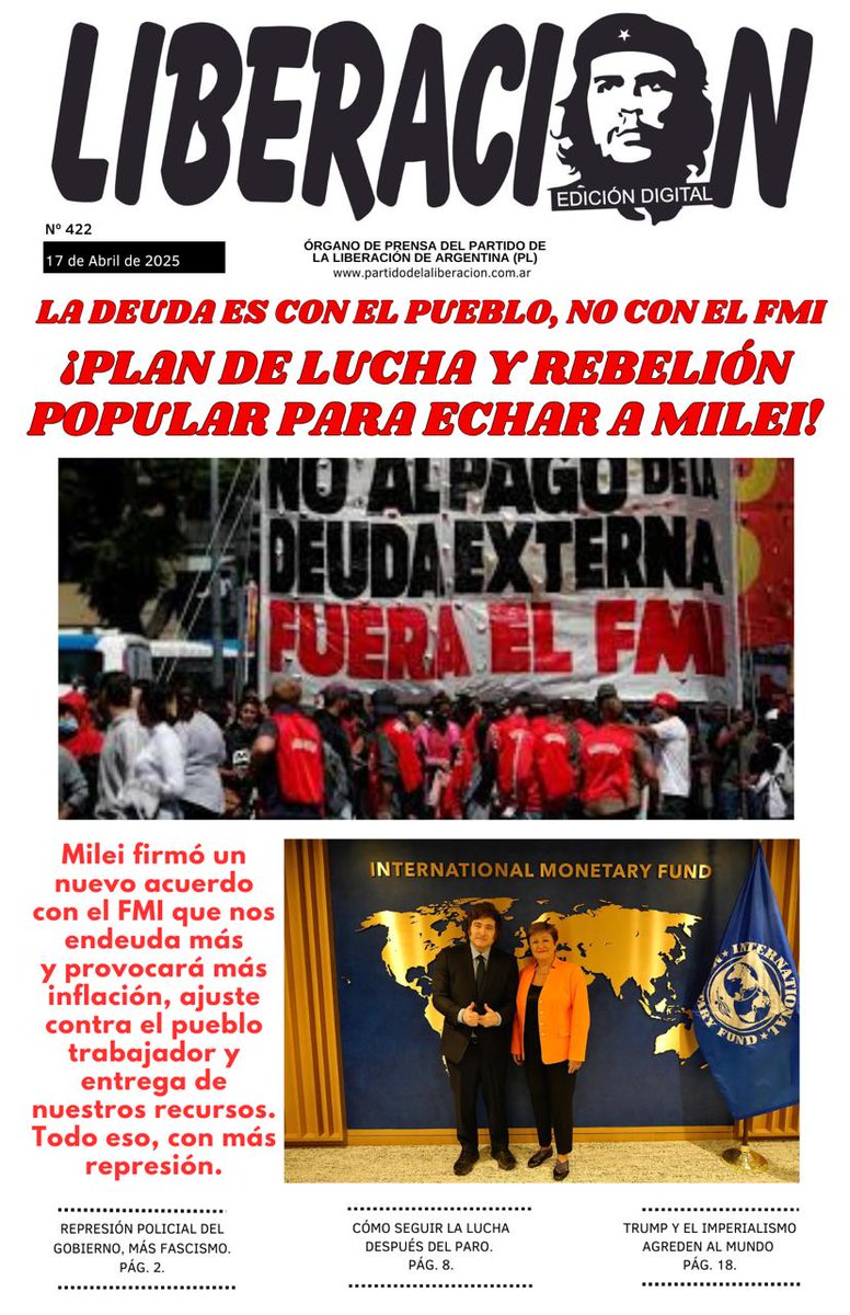 🇻🇳 Salió la edición digital de LIBERACIÓN Nº 422 – ABRIL d 2025,  Órgano de Prensa del Partido de la Liberación de Argentina (PL)   
✊🏼 EDITORIAL: Hay paros y protestas, pero falta el Frente Antifascista y Antiimperialista  
👮🏻‍♂️ NOTAS POLÍTICAS: La represión policial del gobierno,