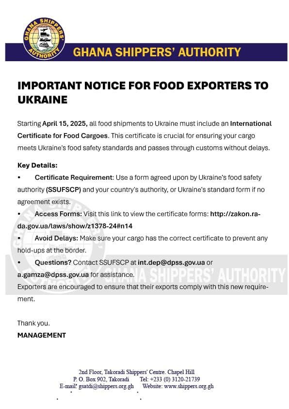 IMPORTANT NOTICE FOR FOOD EXPORTERS TO UKRAINE‼️‼️‼️