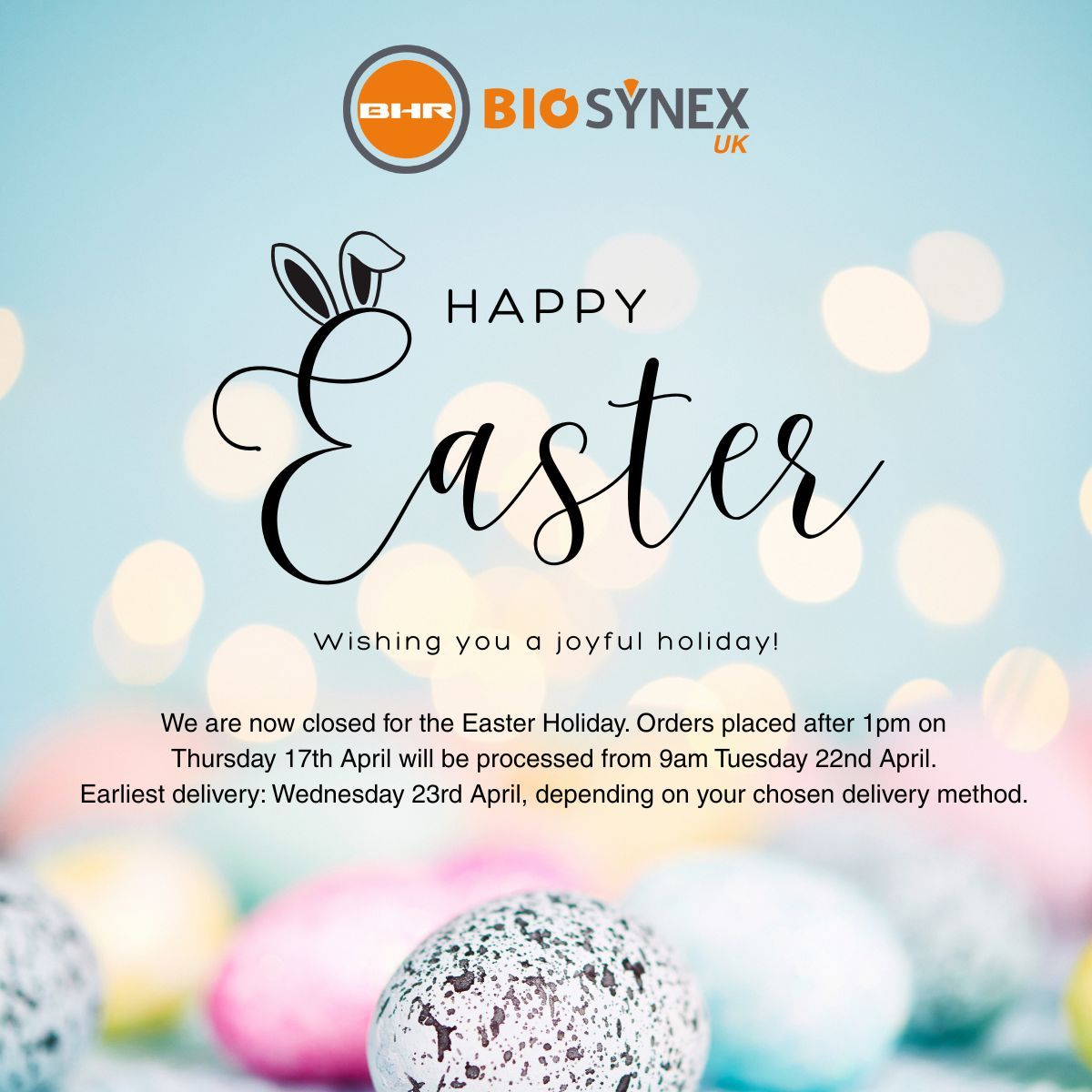 Our team are taking a well-deserved break over the Easter Bank Holiday weekend and the office will be closed from 5pm on Thursday 17th April until 9am on Tuesday 22nd April.

Wishing you and your loved ones a very Happy Easter!