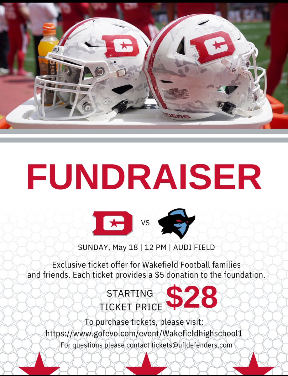 Join us to watch some spring football on Sunday, May 18th.

To PURCHASE tickets, please visit: gofevo.com/event/Wakefiel…
WAKEFIELD friends and families and football players - we are trying to sit in section 129 and 130!