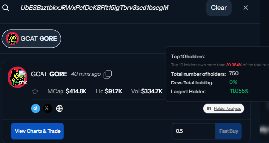 MetadappHQ's tweet photo. 🚨 Just launched 36 minutes ago: $GCAT

UbESBaztbkxJRWxPcfDeK8Fft15igTbrv3sed1bsegM

Here’s what Metadapp uncovered: 🟡 Market Cap: $331K
🟡 Liquidity: $81.7K
🟡 Volume: $319.9K
🟡 Total Holders: 723
🟥 Top 10 Holders own 33.16%
🟩 Largest Holder: 12.47%
🟦 Devs: 0%
👇 https://t.co/kWQjr5Bboh