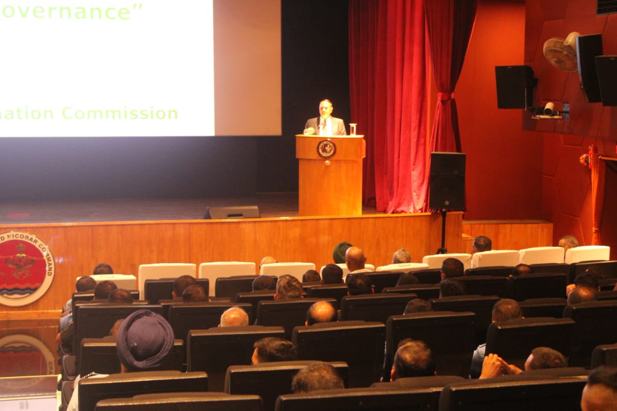 AN_Command's tweet photo. Chief Information Commissioner (CIC), Shri Heeralal Samariya delivered a guest lecture on #RTI for personnel &amp; defence civilians of #ANC in presence of #CINCAN Air Mshl Saju Balakrishnan, PVSM, AVSM, VM. 200+ attendees from #ANC units gained valuable insight. https://t.co/EL0QGIffOz
