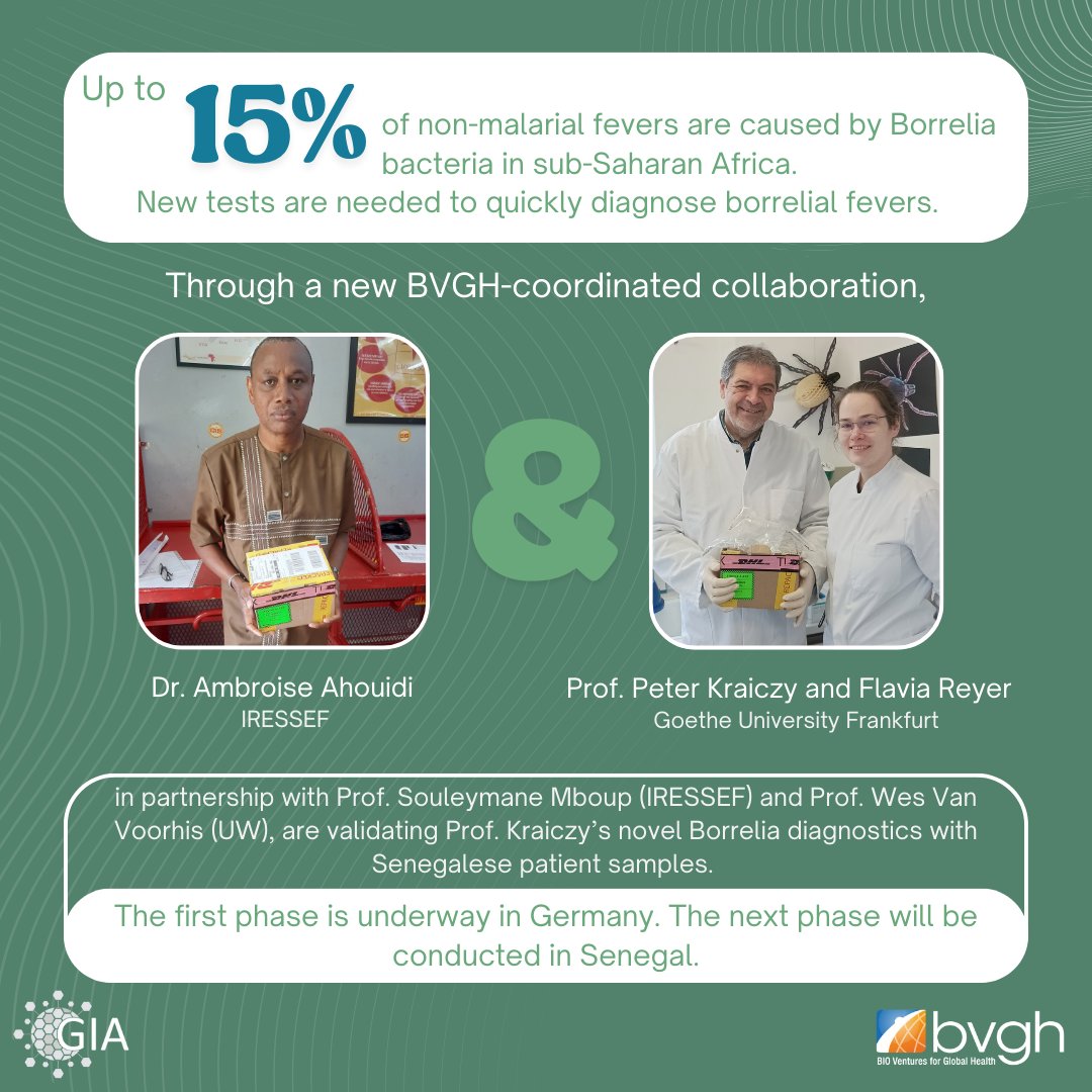 BVGH (@bioventures) on Twitter photo Ever worried about why you have a #fever? Fast, reliable, and accurate diagnosis is key. Through a BVGH-coordinated #GlobalInnovationAlliance collaboration, Goethe University Frankfurt, <a href="/iressef/">IRESSEF</a>, & <a href="/UW/">University of Washington</a> are validating new #diagnostics & studying #Borrelia prevalence in #Senegal. Ever worried about why you have a #fever? Fast, reliable, and accurate diagnosis is key. Through a BVGH-coordinated #GlobalInnovationAlliance collaboration, Goethe University Frankfurt, <a href="/iressef/">IRESSEF</a>, & <a href="/UW/">University of Washington</a> are validating new #diagnostics & studying #Borrelia prevalence in #Senegal.