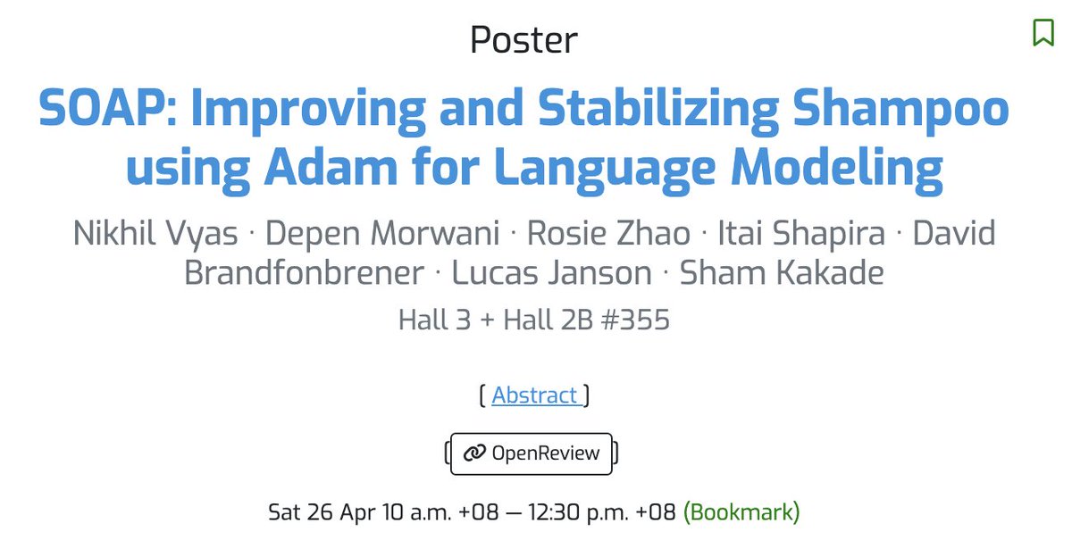 Excited to be attending 🇸🇬#ICLR2025! My DMs are open, please reach out to chat about LLM reasoning/optimization/training dynamics!

Will be presenting a study on diagonal preconditioning optimizers for LLM pretraining (arxiv.org/abs/2407.07972) and SOAP (arxiv.org/abs/2409.11321)