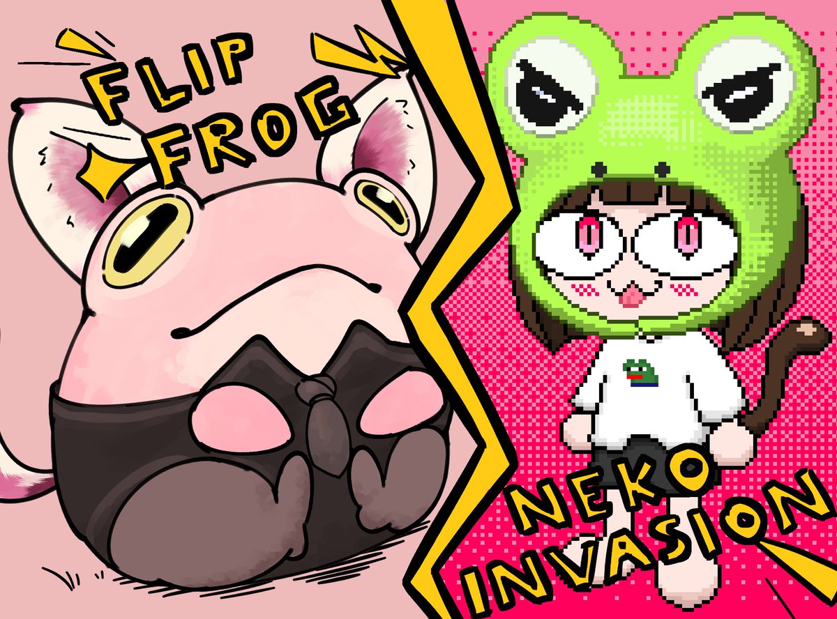 FlipFrogNFT's tweet photo. We know so little about the multi-universe... 

But we can surely tell that 🐸Flip Frog X Neko Invasion🐈 Collections collaborate to run the finest Solana free mints of our realm 🚀

Follow @neko_invasion and @FlipFrogNFT to get your WL spot in both

Flip Frog, Flip Neko! https://t.co/Ds4MQ86N3U
