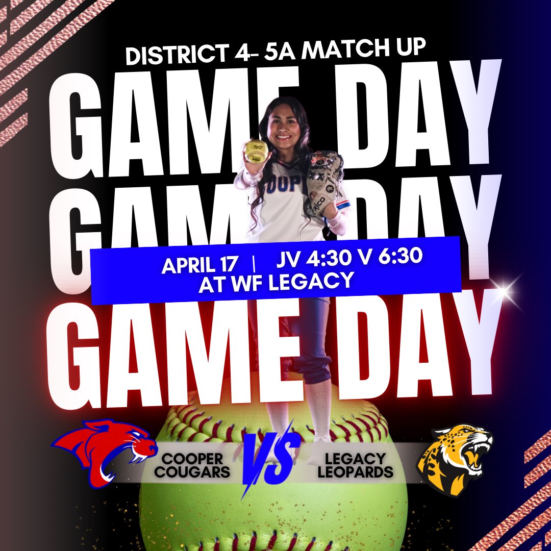 CooperSBAbilene's tweet photo. LAST DISTRICT GAME TODAY ON THE ROAD! 🚌

📅 April 17 
📍Wichita Falls Legacy
⏰ JV @ 4:30
⏰ V @ 6:30 

#diftt #TCW
❤️💙 https://t.co/lyHuHtlQDo